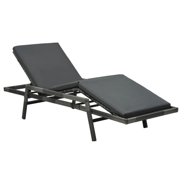 vidaXL Sunlounger Grey PE rattan Standard Adjustable Footrests