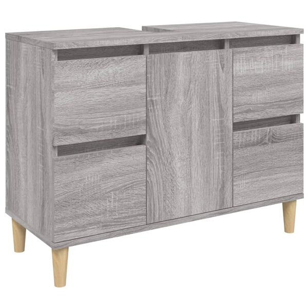vidaXL Sink Cabinet Grey Sonoma Engineered wood, Solid eucalyptus wood