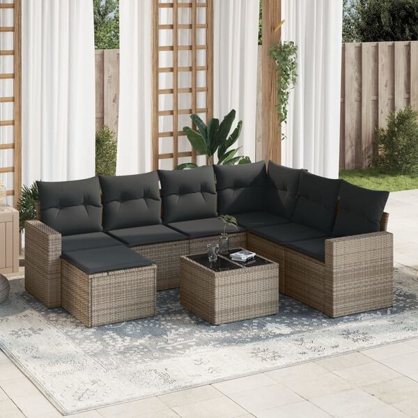 vidaXL Garden Sofa Set Grey PE rattan, powder-coated steel, tempered glass