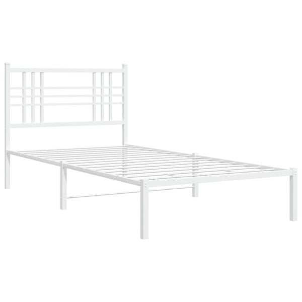 vidaXL Bed Frame White Powder-Coated Steel Twin Durable Bed Frame