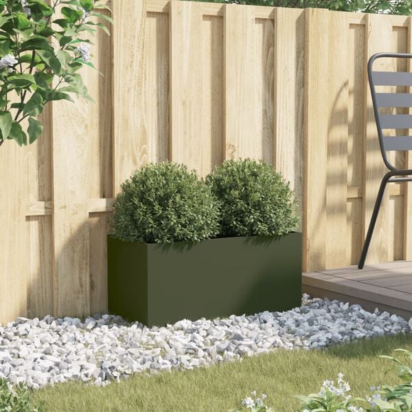vidaXL Planter Olive Green Cold-rolled Steel Medium Durable Planter