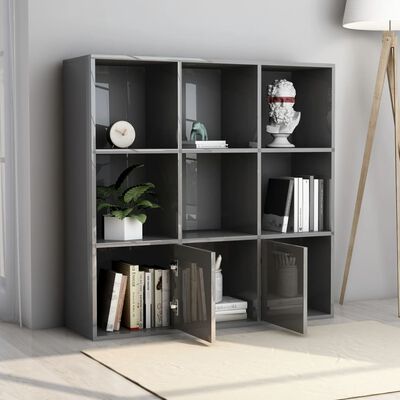 vidaXL Book Cabinet High Gloss Gray 38.6"x11.8"x38.6" Chipboard