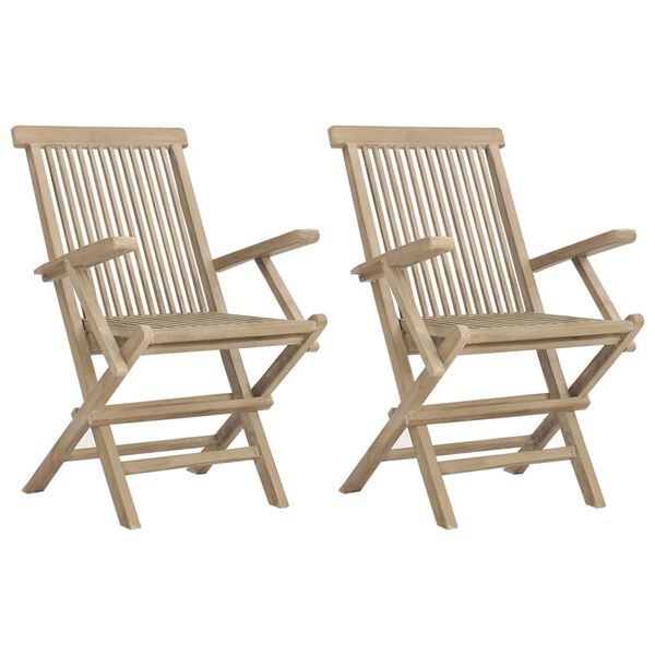 vidaXL Folding Garden Chair Set of 2 Grey Solid teak wood Adjustable