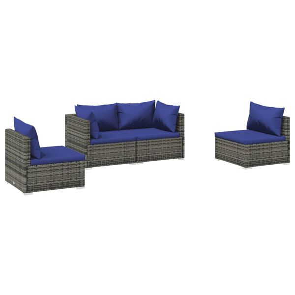vidaXL Garden Lounge Set Grey PE rattan, coated steel, plastic Modular