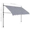 vidaXL Retractable Awning Blue and White Polyester with PU coating, Steel