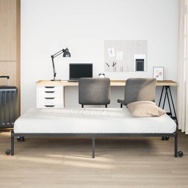 vidaXL Bed Frame Black Steel Twin Foldable Rectangular Modern