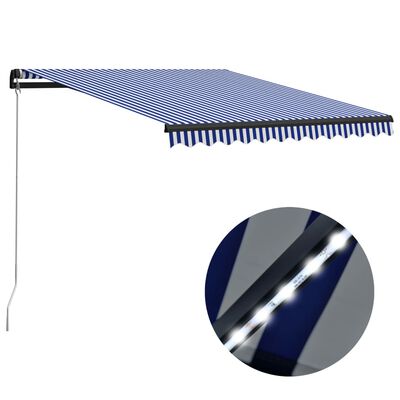vidaXL Manual Retractable Awning with LED 118.1"x98.4" Blue and White