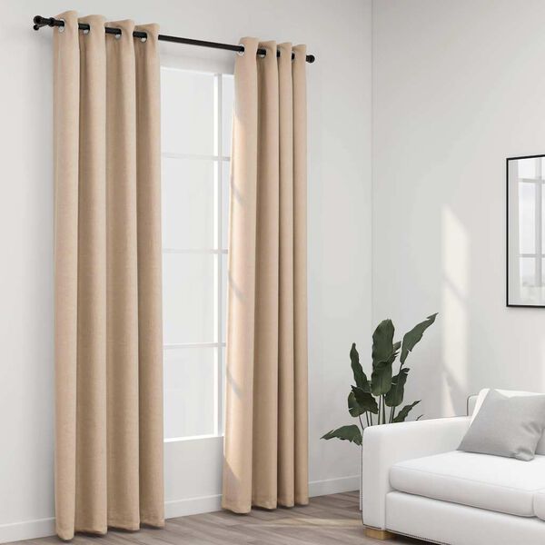 vidaXL Linen-Look Blackout Curtains with Grommets 2pcs Beige 140x88.6 "