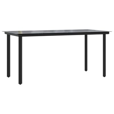 vidaXL Patio Dining Table Black 63"x31.5"x29.1" Steel and Tempered Glass
