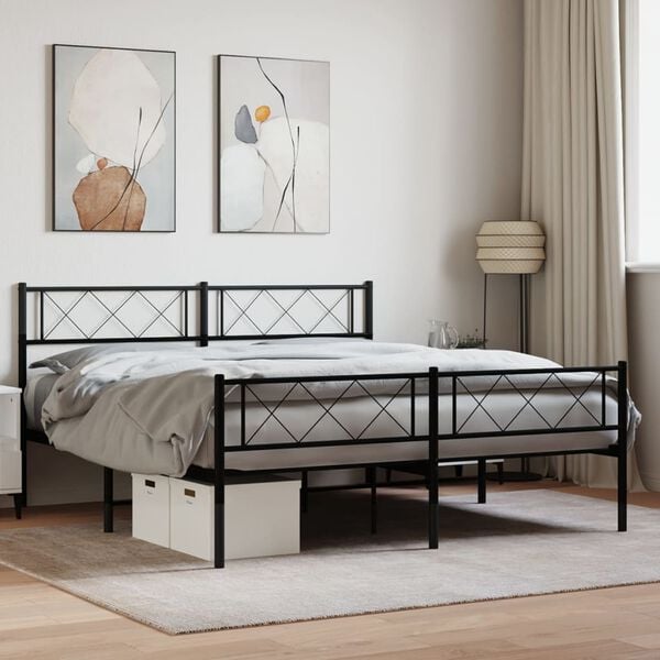 vidaXL Metal Bed Frame Black Powder-Coated Steel Queen Size
