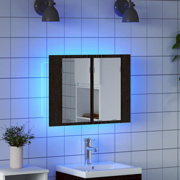 vidaXL Bathroom Mirror Cabinet Black Oak 23.62 x 4.72 x 17.72 in