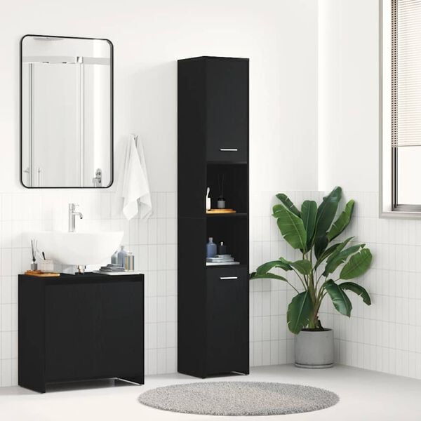 vidaXL Bathroom Cabinet Black Oak Engineered Wood Tall Bathroom Cabinet