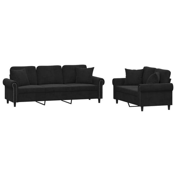 vidaXL Sofa Set Black Velvet Modern Sofa Set Rectangular