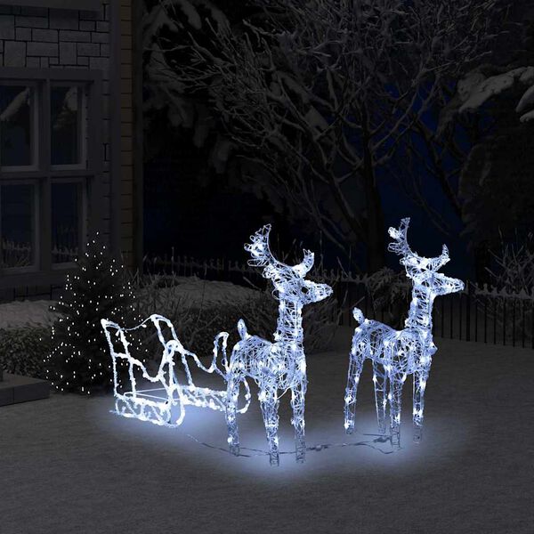 vidaXL Reindeer And Sleigh Christmas Decoration Cold White Acrylic Medium