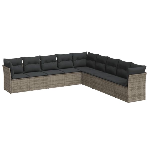 vidaXL Garden Sofa Set Gray PE Rattan Large Modular