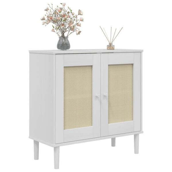 vidaXL Sideboard White Solid pine wood, engineered wood, poly rattan