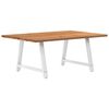 vidaXL Dining Table Light Brown, White Solid Oak Wood, Powder-Coated Steel