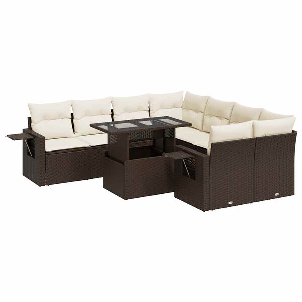 vidaXL Garden Sofa Set Brown PE rattan Large Adjustable Armrests