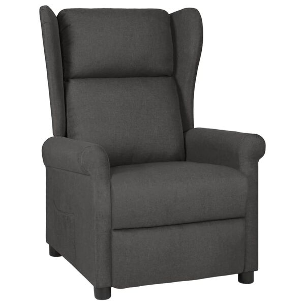 vidaXL Recliner Chair Dark Grey 100% Polyester Fabric, Foam, Metal, Plywood