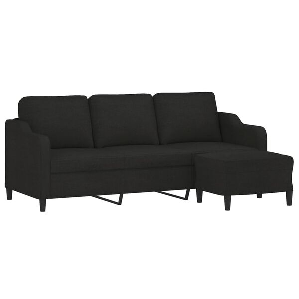 vidaXL 3-seater Sofa With Footstool Black Polyester, Metal, Plywood, Foam