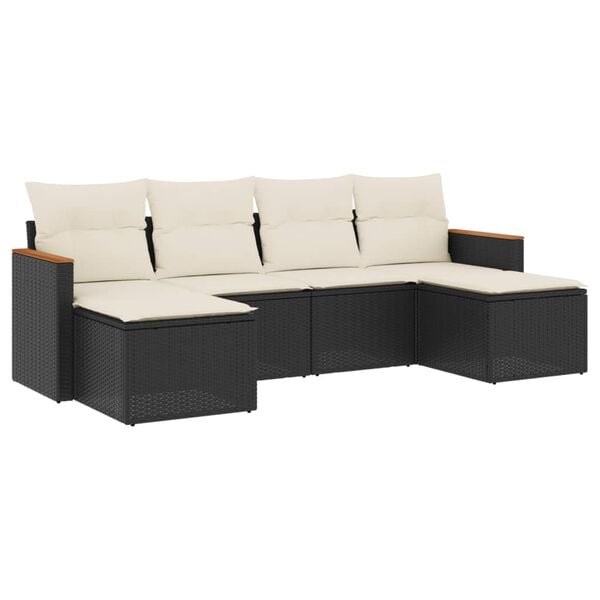 vidaXL Garden Sofa Set Black PE Rattan, Powder-Coated Steel, Polyester