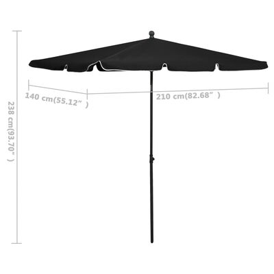 vidaXL Garden Parasol with Pole 82.7"x55.1" Black
