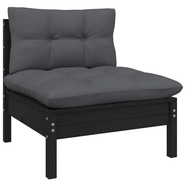 vidaXL Garden Lounge Set Black, Anthracite Solid pine wood, 100% polyester