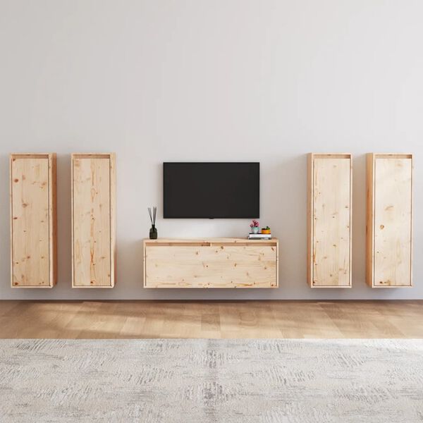 vidaXL TV Cabinet Set of 5 Natural wood Solid Pine Wood Medium