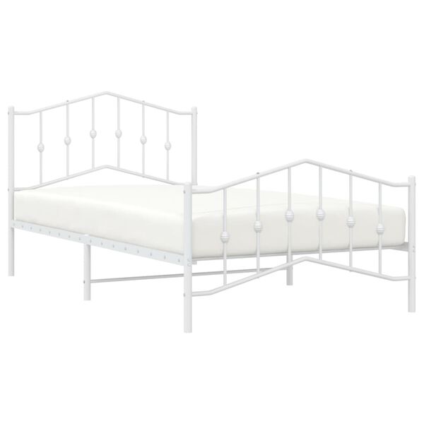 vidaXL Bed Frame White Steel Twin Bed Frame Rectangular Modern