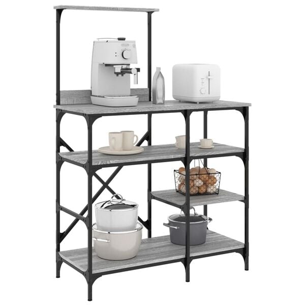 vidaXL Baker's Rack Gray Sonoma 35.4"x15.7"x52" Engineered Wood and Metal