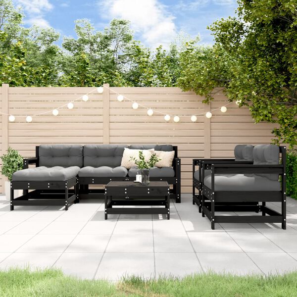 vidaXL Garden Lounge Set Black Solid Pine Wood Large Modular