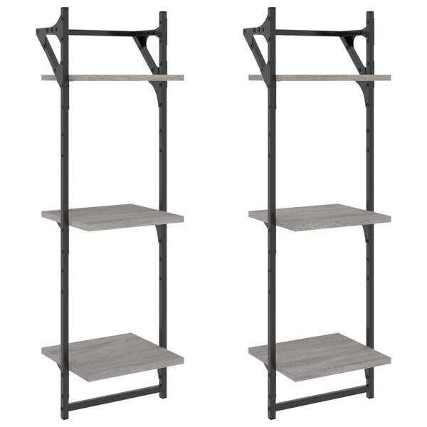 vidaXL Wall Shelf Set of 2 Gray Sonoma Engineered wood, Metal Medium