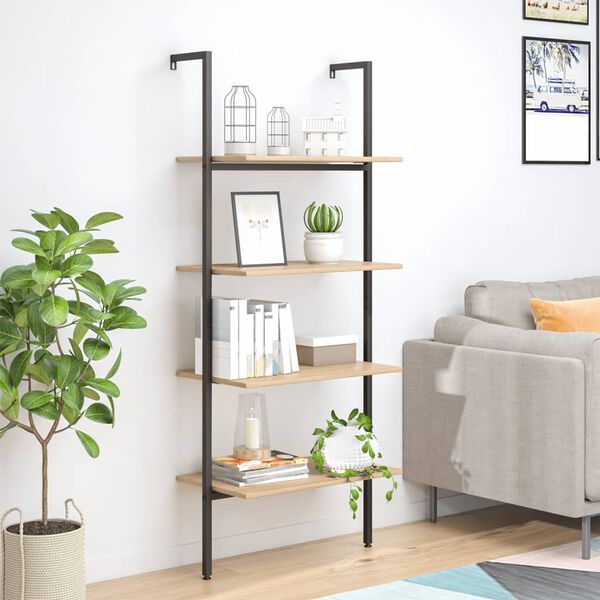 vidaXL Leaning Shelf Light brown and black Engineered wood, steel Medium
