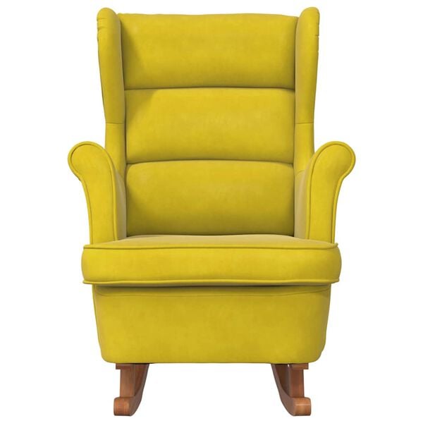 vidaXL Rocking Chair Yellow Velvet (100% polyester), solid rubber wood