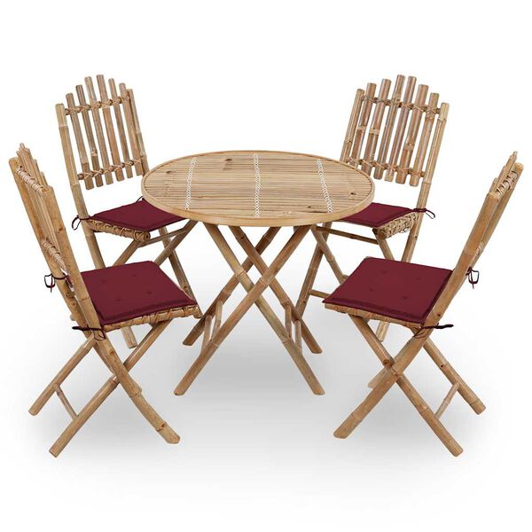 vidaXL 5 Piece Folding Patio Dining Set with Cushions Bamboo