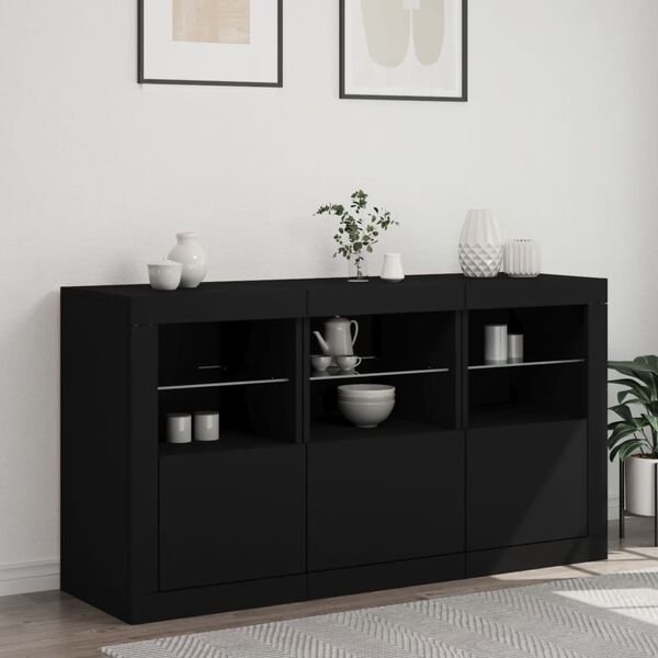 vidaXL Sideboard Black Engineered wood, Glass Medium Sideboard