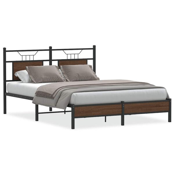 vidaXL Bed Frame without Mattress Brown Oak 53.9x74.8” Engineered Wood