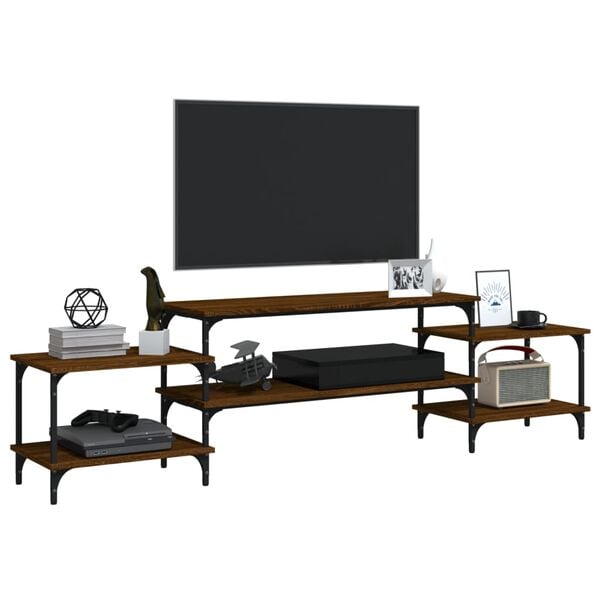 vidaXL TV Cabinet Brown Oak Engineered Wood, Steel Large TV Cabinet