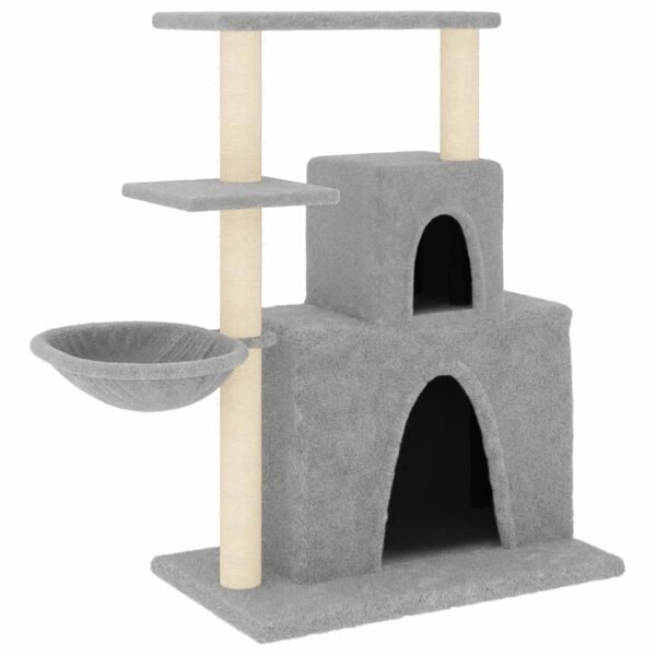 vidaXL Cat Tree Light gray Engineered wood, Plush, Sisal Large Durable