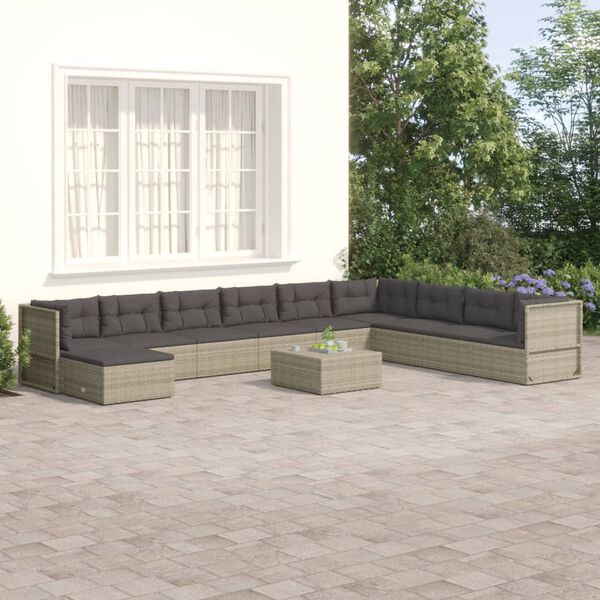 vidaXL Garden Lounge Set Gray PE Rattan and Powder-Coated Steel Large