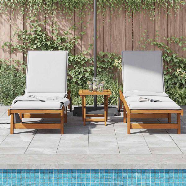 vidaXL Sun Lounger Set of 2 Acacia Wood Solid Acacia Wood Standard