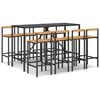 vidaXL Garden Bar Set Black PE Rattan 9-Piece Footrest Garden Bar Set