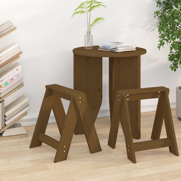 vidaXL Stool Set of 2 Honey Brown Solid Pine Wood Stackable Stool