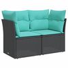 vidaXL Garden Sofa Black, Blue Poly Rattan, Powder-Coated Steel 2-Seater