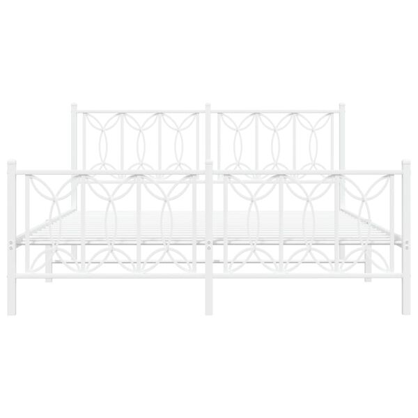 vidaXL Bed Frame White Steel King Size Bed Frame Rectangular Modern