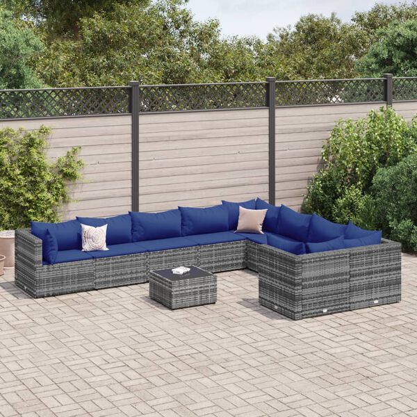 vidaXL Patio Sofa Set Gray PE Rattan 10-piece Adjustable Feet