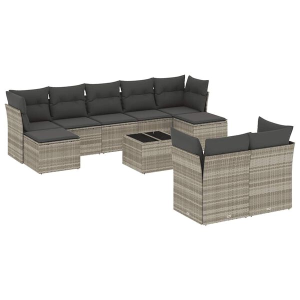 vidaXL Garden Sofa Set Light Grey PE Rattan Standard Modular