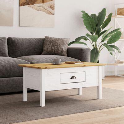 vidaXL Coffee Table BODO White and Brown 39.4"x21.7"x17.7" Solid Wood Pine