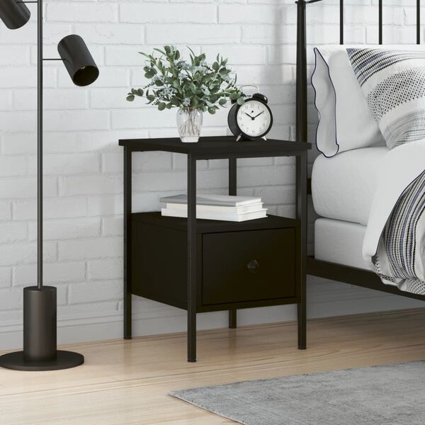 vidaXL Bedside Cabinet Black Engineered wood, Iron Standard