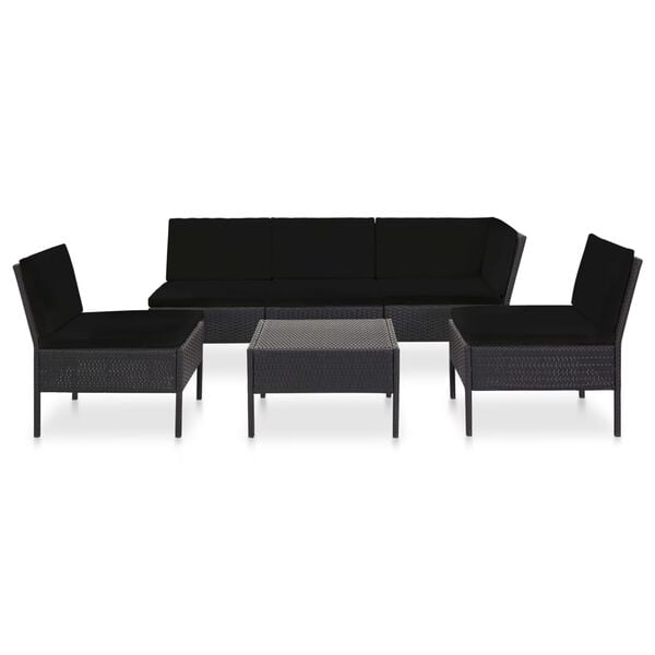 vidaXL Garden Lounge Set Black Poly rattan, powder-coated steel